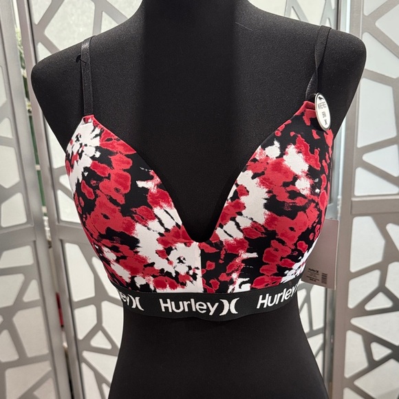 Hurley Women's Black and Red Patterned Bralette - Picture 1 of 7